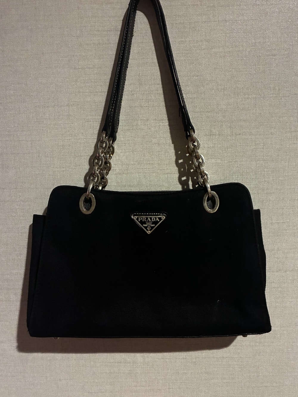Prada Black Shoulder Bag with Silver Chain Straps